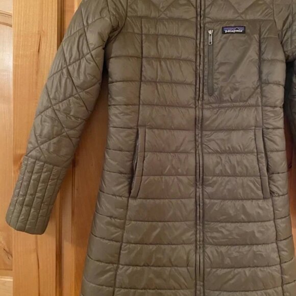 Patagonia Women's Radalie Long Olive Green Puffer Full Zip Quilted Jacket XS - Picture 8 of 11